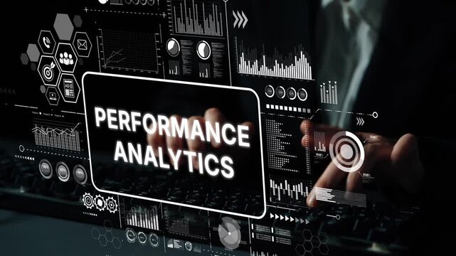 Business Person Using Performance Analytics Tools to Improve Efficiency and Drive Decisions in Digital Environment. Asymptotic smart data analytic.