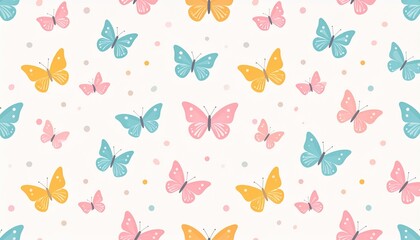 Fototapeta premium Colorful butterflies fly around dots