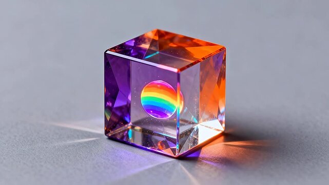 Colorful Crystal Cube with Sphere Inside