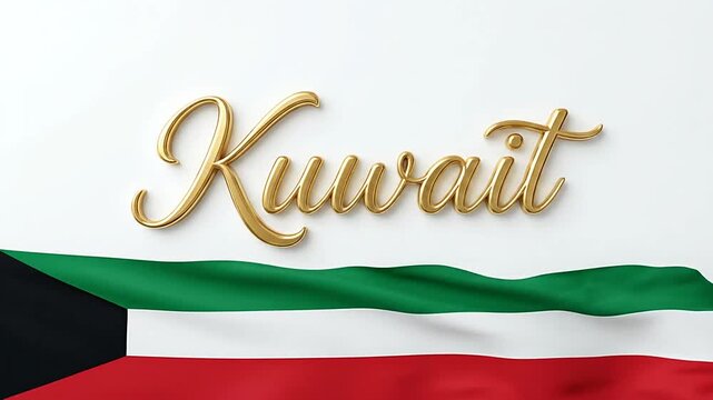 Animated collection of the Kuwait flag with elegant gold cursive text and wavy fabric motion