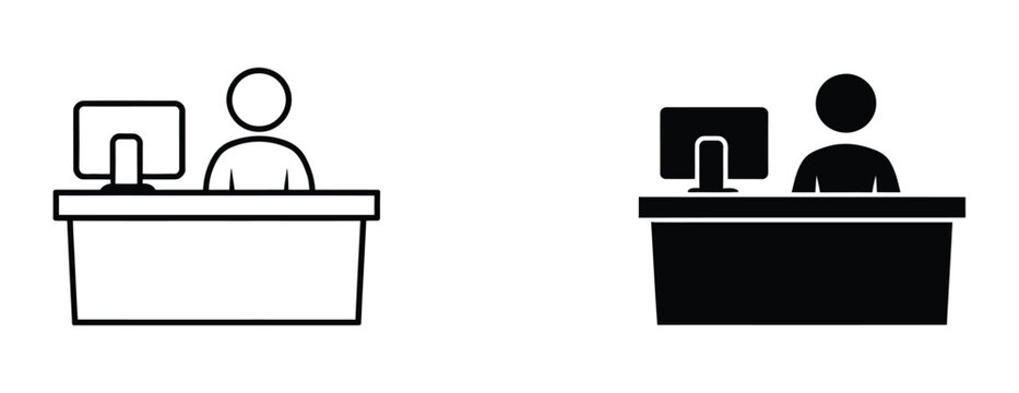 Front Desk Icon Logo Featuring Black and White Reception Pictogram for Hospitality, Office, Information, and Business Design