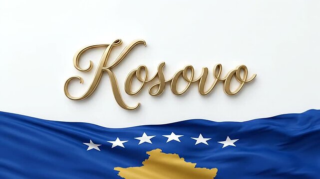 Kosovo Flag with Elegant Gold Script and Blue Background Reflecting National Pride