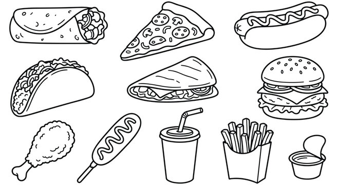 hand drawn food icons set