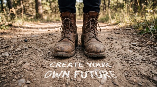 Create Your Own Future Motivation Concept with Work Boots and Inspirational Message