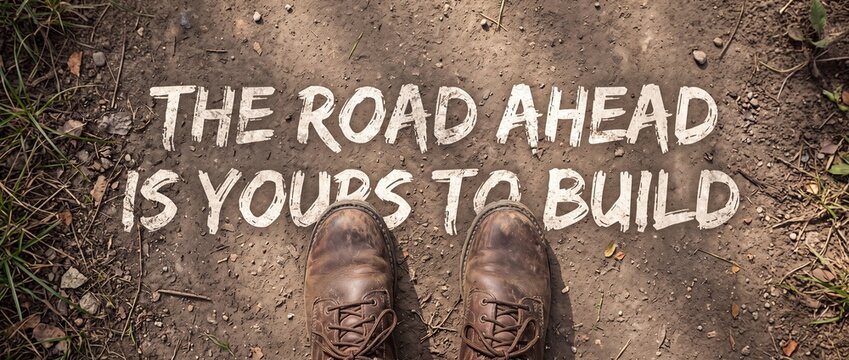 Create Your Own Future Motivation Concept with Work Boots and Inspirational Message