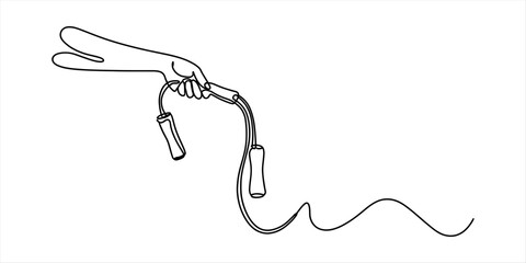 Continuous single line drawing of a human hand holding a jumping rope for fitness exercise sport activity in a minimalist style vector illustration design © Ratna Art_Gallery