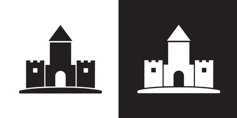 Minimalist Castle Icon – Geometric Silhouette Design, Modern Medieval Fortress Stronghold Symbol, Historical Palace Citadel Architecture Graphic, and Simple Fairytale Tower Vector © Arolicon