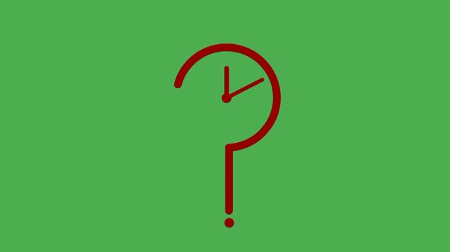 Question mark and clock icon in red outline. Symbol of thinking, decision, planning, waiting, and time management