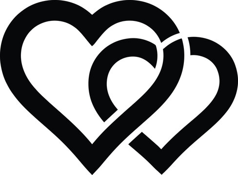 Two connected black hearts icon showing relationship or unity concept art.