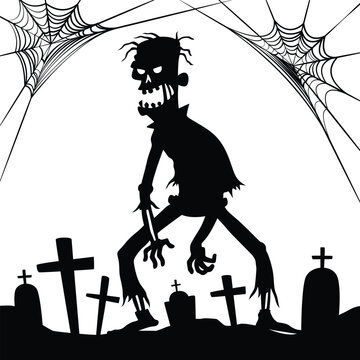 Creepy Zombie Cemetery Halloween Vector