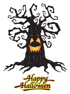 Creepy Halloween Tree with Pumpkin Face