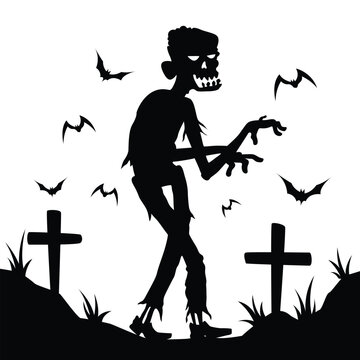 Zombie Walking in Graveyard Halloween Silhouette