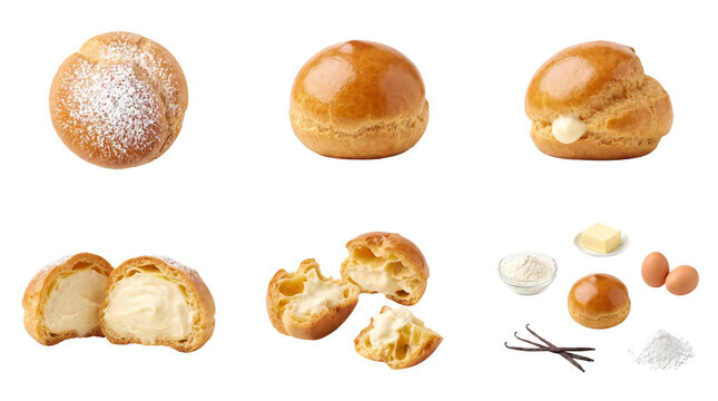 Classic Profiterole Cream Puff Transparent PNG Isolated Dessert Set