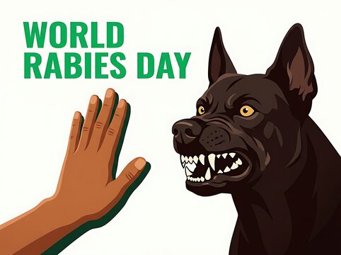 Illustration of aggressive dog showing teeth on world rabies day awareness concept design
