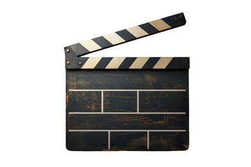 Fototapeta premium Grungy texture movie clapperboard with its arm open, representing cinematography, directing, and video project initiation