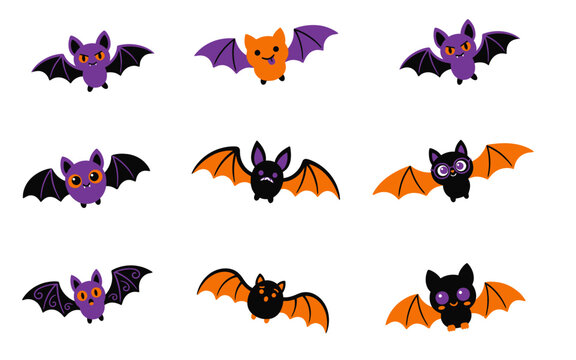 Halloween bats colorful cartoon bat bundles for spooky decorations and party themes