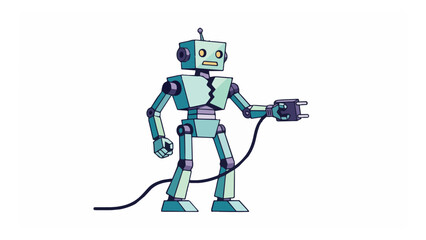 Fototapeta premium Cute blue robot with antenna and cord in a cartoon style illustration for technology or innovation themes