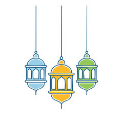 Obraz premium Three colorful hanging lanterns vector illustration