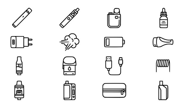 Electronic Cigarette and Vape Pen Icon Set with Vaporizer Device Vector Illustration