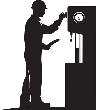 Silhouette of worker in hard hat checking gauge