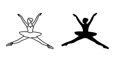 Ballet Dancer Silhouette and Outline Vector Art, Graceful Female Performer Poses © Dolon
