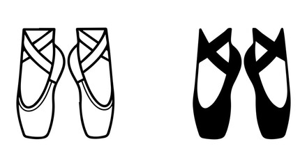 Ballet Slippers Vector Icons, Pointe Shoes, Dance Footwear, Elegant Performance Gear, Black and White © Dolon