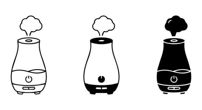 Aromatherapy Diffuser Icons, Essential Oil Humidifier Vector Set, Clean Air Machine Graphics