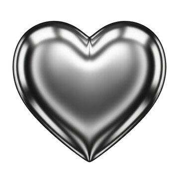 Shiny metallic silver heart icon isolated on transparent background