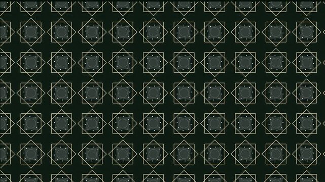 Islamic Geometric Pattern 4K Seamless Loop - Overlapping Double-Square Octagram Star in Deep Forest Green and Champagne Pearl. Elegant Arabesque Background for Ramadan and Eid.