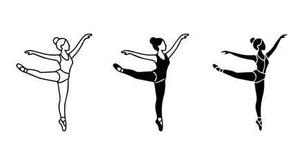 Elegant Ballet Dancers, Graceful Poses, Vector Silhouettes, Performance Art, Dance Studio Graphics © Dolon