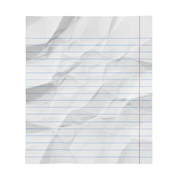Crumpled lined notebook paper sheet texture isolated on transparent background