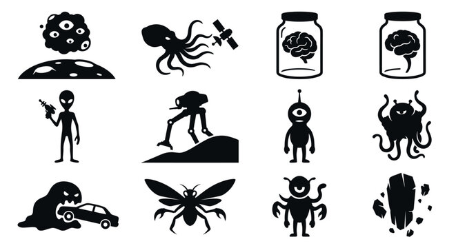 Sci-fi alien and extraterrestrial horror silhouettes.