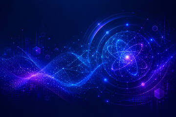 Fototapeta premium Abstract Quantum Computing Background with Particle Field and Geometric Wave Technology