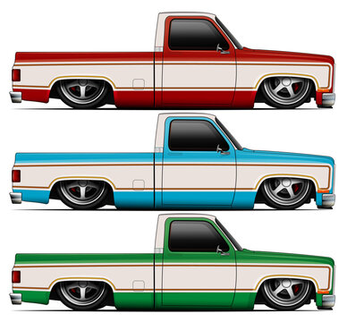 1980s Square Body Lowrider Truck Collection Layered Illustrator Vector File
