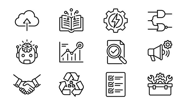Business icons for technology and growth.