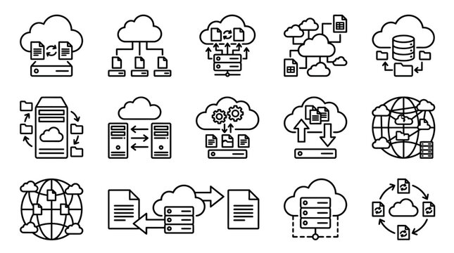 Cloud computing technology icons set.
