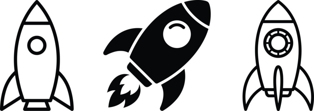 Rocket Icon Set Featuring Spacecraft Launch and Space Exploration Vector Collection