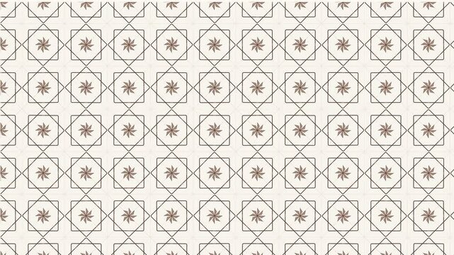 Islamic Geometric Pattern 4K Seamless Loop - 8-Pointed Star Lattice Girih Tile in Parchment Cream and Roasted Sepia. Elegant Arabesque Background for Ramadan and Eid.