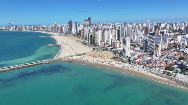 Beach Scenery At Fortaleza In Ceara Brazil. Beach Landscape. Downtown District. Scenic Highrise Buildings. Beach Scenery At Fortaleza In Ceara Brazil. Stunning Skyline. Brazil Northeastern.