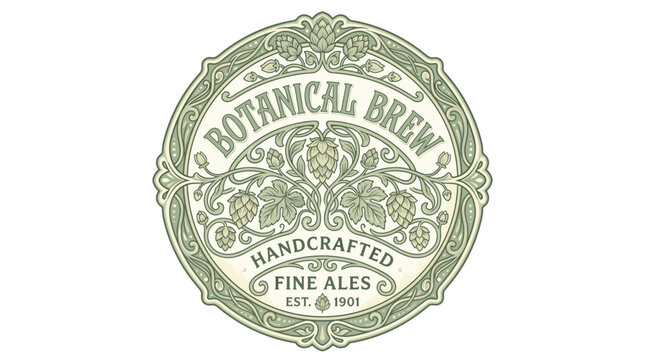 Botanical brew craft ale circular label design.