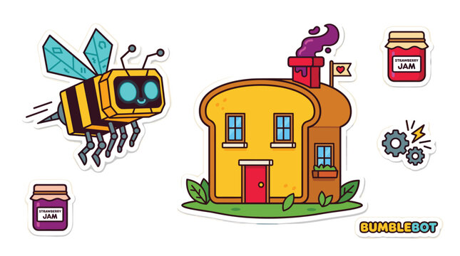 Bumblebot robot bee with toast bakery house set.
