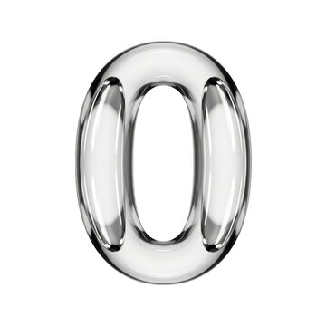 Shiny metallic silver number zero 3d letter isolated on transparent background