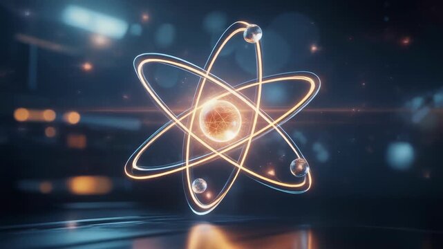 Dynamic Science of Glowing Atomic Model Electrons Orbiting with Pulses of Energy Showcasing Atomic Structure