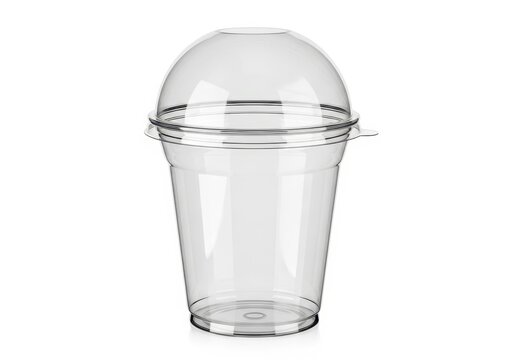Clear plastic cup with dome lid and straw for cold drinks