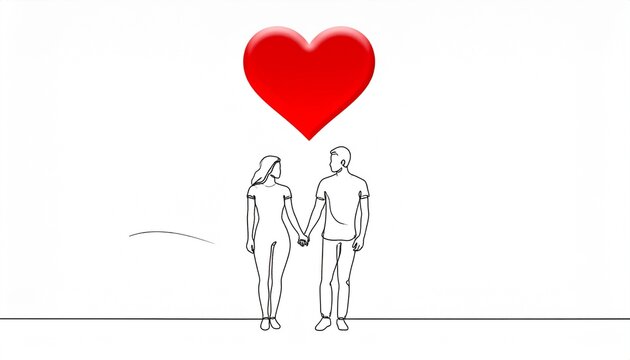 Minimalist couple holding hands with heart.
