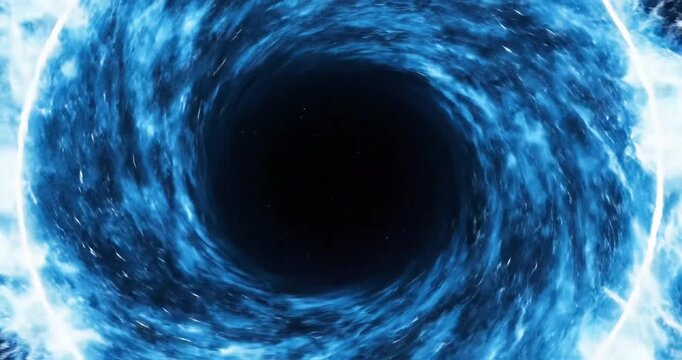 Swirling blue vortex with luminous edges, creating a captivating cosmic effect in space