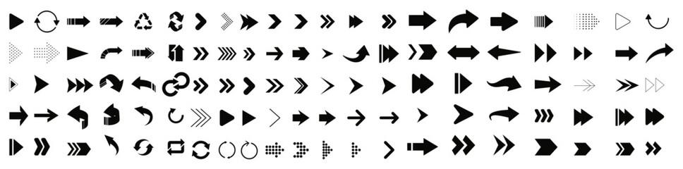 Arrow line bold black icons set. Black arrow icon vector graphic swipe symbol icons design elements illustration set isolated in white background vector illustration. © Mono Art