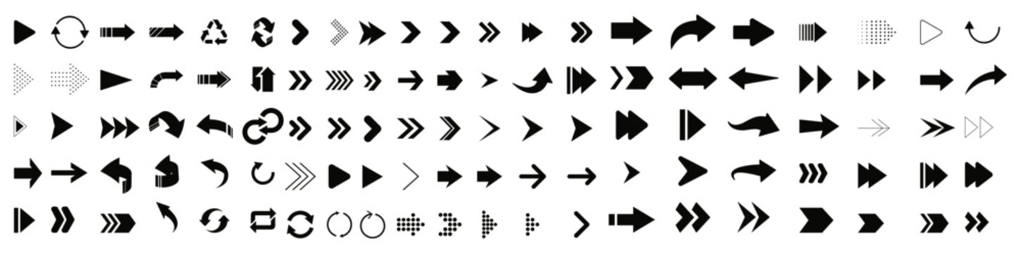 Arrow line bold black icons set. Black arrow icon vector graphic swipe symbol icons design elements illustration set isolated in white background vector illustration.
