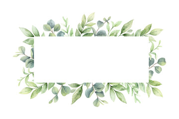 Watercolor greenery border frame with fresh eucalyptus leaves watercolor painting hand painted eucalyptus watercolor greenery botanical  © stockpixelstudio
