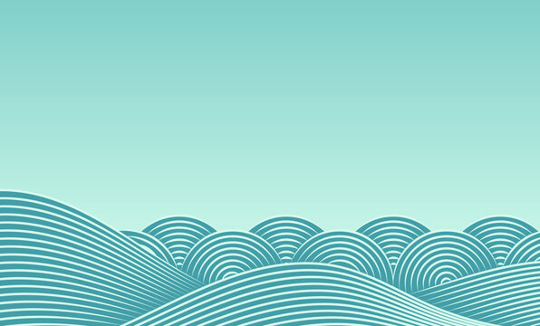 Japanese Wave Pattern Teal Oriental Sea Background Illustration
